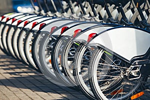 Closeup of bicycles wheels