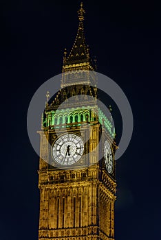 Closeup of Big Ben at Night in London