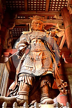 Closeup of a big Bodhisattva statue in the Todai Ji temple
