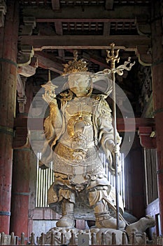 Closeup of a big Bodhisattva statue in the Todai Ji temple, Nara
