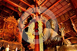 Closeup of the big Buddha statue in the Todai Ji temple