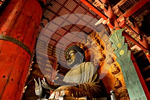Closeup of the big Buddha statue in the Todai Ji temple