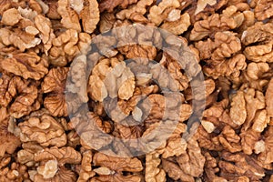 Closeup of big shelled walnuts pile