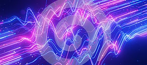 Closeup Bigdata light speed data flow wave. Abstract digital data stream of quantum computing. Cyberspace of qubit