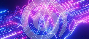 Closeup Bigdata light speed data flow wave. Abstract digital data stream of quantum computing. Cyberspace of qubit