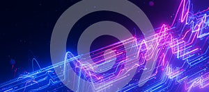 Closeup Bigdata light speed data flow wave. Abstract digital data stream of quantum computing. Cyberspace of qubit