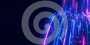 Closeup of bigdata light speed flow. Abstract digital data stream of quantum computing. Cyberspace of qubit trail waves