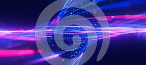 Closeup of bigdata light speed twisted flow with shallow DOF. Abstract digital data stream of quantum computing