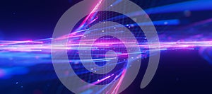 Closeup of bigdata light speed twisted flow with shallow DOF. Abstract digital data stream of quantum computing