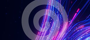 Closeup of bigdata light speed upward flow avoiding obstacle. Abstract digital data stream of quantum computing