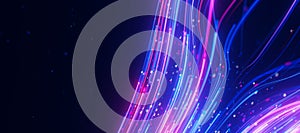 Closeup of bigdata light speed upward flow avoiding obstacle. Abstract digital data stream of quantum computing