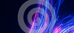 Closeup of bigdata light speed upward flow avoiding obstacle. Abstract digital data stream of quantum computing