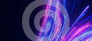 Closeup of bigdata light speed upward flow avoiding obstacle. Abstract digital data stream of quantum computing