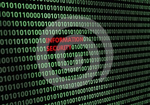 Closeup of binary code, with the inscription `informatoin security`