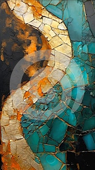Closeup of a bird\'s blue body with stylized stone cladding and a
