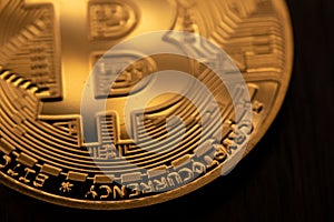 Closeup Bitcoin concept. Cryptocurrency and Blockchain concept. Digital Gold currency. Bit coin and Altcoin