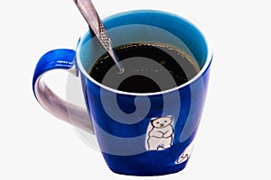 Closeup Black coffee in blue coffee mug