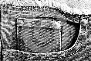 Closeup of black denim jean pockets