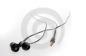 Closeup of a black earphones