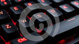 Closeup of Black Keyboard with Red Backlit Keys
