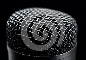 Closeup black microphone grid