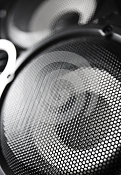 Closeup of a black speaker sub woofer