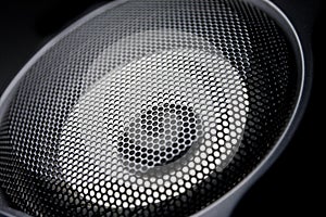 Closeup of a black speaker sub woofer