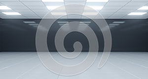 Closeup Black And White Empty Room With Square Lights On Ceiling