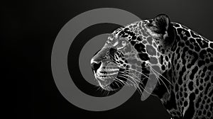 closeup of black and white jaguar face on black background