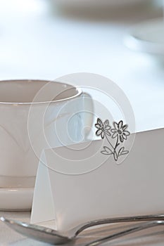 Closeup of blank placecard on wedding table