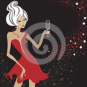 Closeup blond woman with glass of champagne.