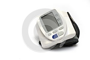 Closeup blood pressure monitor automatic white background