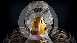 Closeup Of A Blue-beaked Duck In Max Rive Style On Black Background