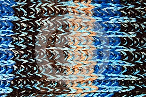 Closeup of blue knitted wool texture