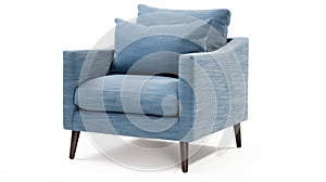 Closeup of blue lounge chair. Modern minimalist home living room interior. materials for furniture finishing