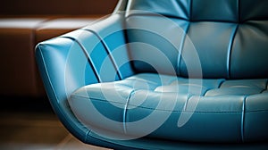 Closeup of blue lounge chair. Modern minimalist home living room interior. materials for furniture finishing