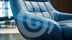 Closeup of blue lounge chair. Modern minimalist home living room interior. materials for furniture finishing