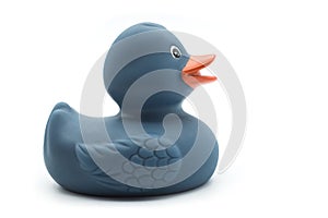blue plastic rubber duch on white background