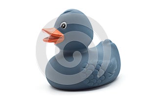 blue plastic rubber duch on white background