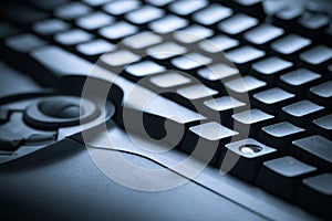 Closeup blue toned keyboard photo