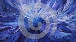 Closeup of blue and white flower with purple feathers powering a