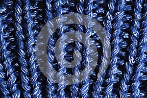 Closeup of blue woolen fabric texture