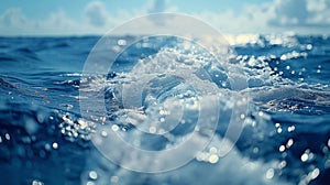 Closeup of a boats wake in a blue ocean showcasing the ripples and waves created by the vessels motion