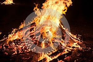 Closeup bonfire at Jewish holiday of Lag Baomer