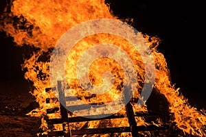 Closeup bonfire at Jewish holiday of Lag Baomer