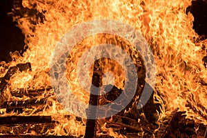 Closeup bonfire at Jewish holiday of Lag Baomer