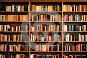 Closeup of books wellorganized on shelves in the bookstore. The concept of education