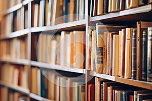 Closeup of books wellorganized on shelves in the bookstore. The concept of education