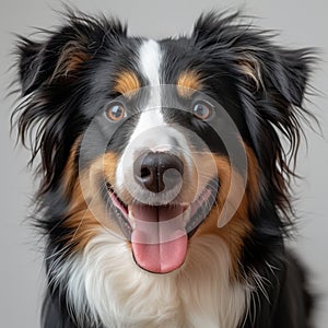 Closeup of a Border Collie, a herding dog breed, with its tongue hanging out