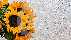 Closeup of a bouquet with flowers of sunflowers on white background
